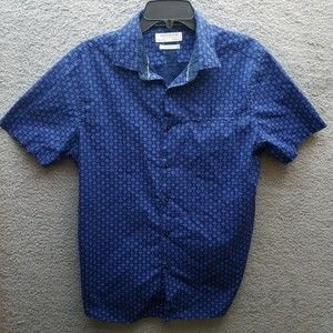 Denim & Flower L Geometric Blue Short Sleeve Button-Down Shirt 43" 28.5" 8.5"